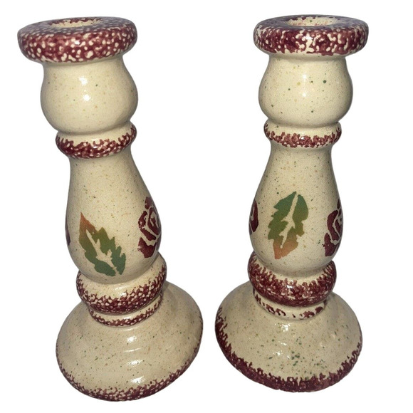 Wang's International Candlesticks Candle Holders Red Rose Leaf Sponge 7.75" tall - Picture 2 of 5
